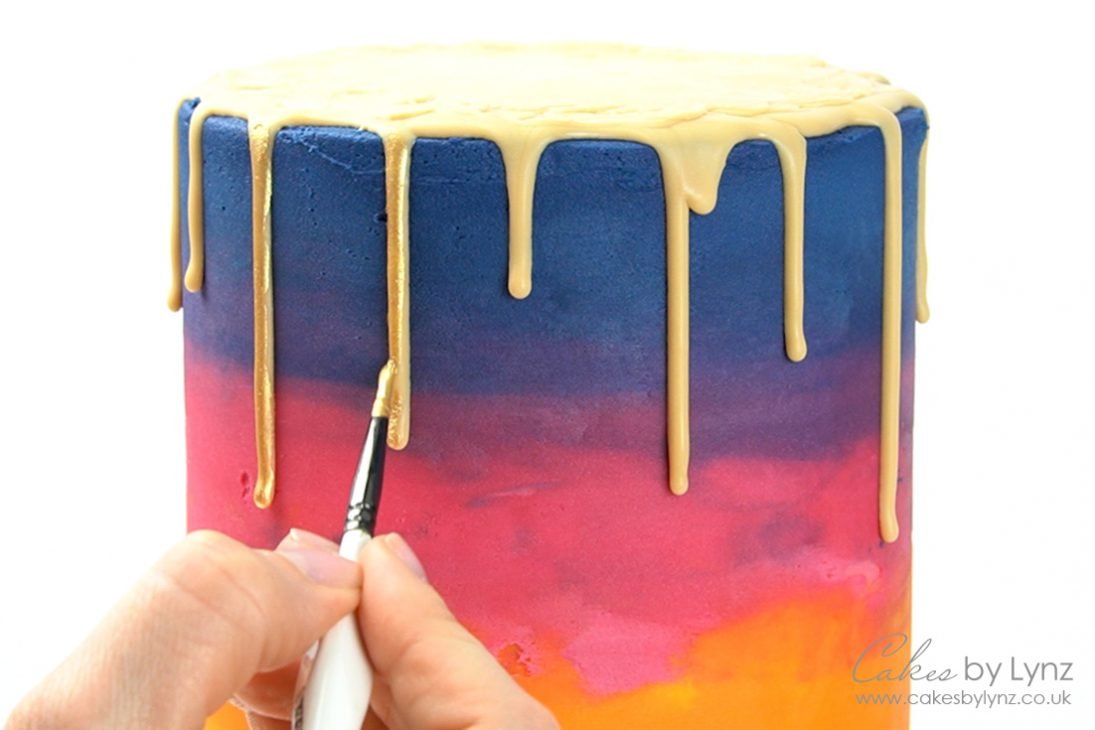 how to paint the perfect gold drip cake