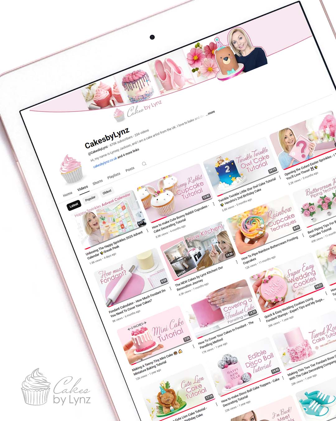 Cakes by Lynz youtube channel on a tablet