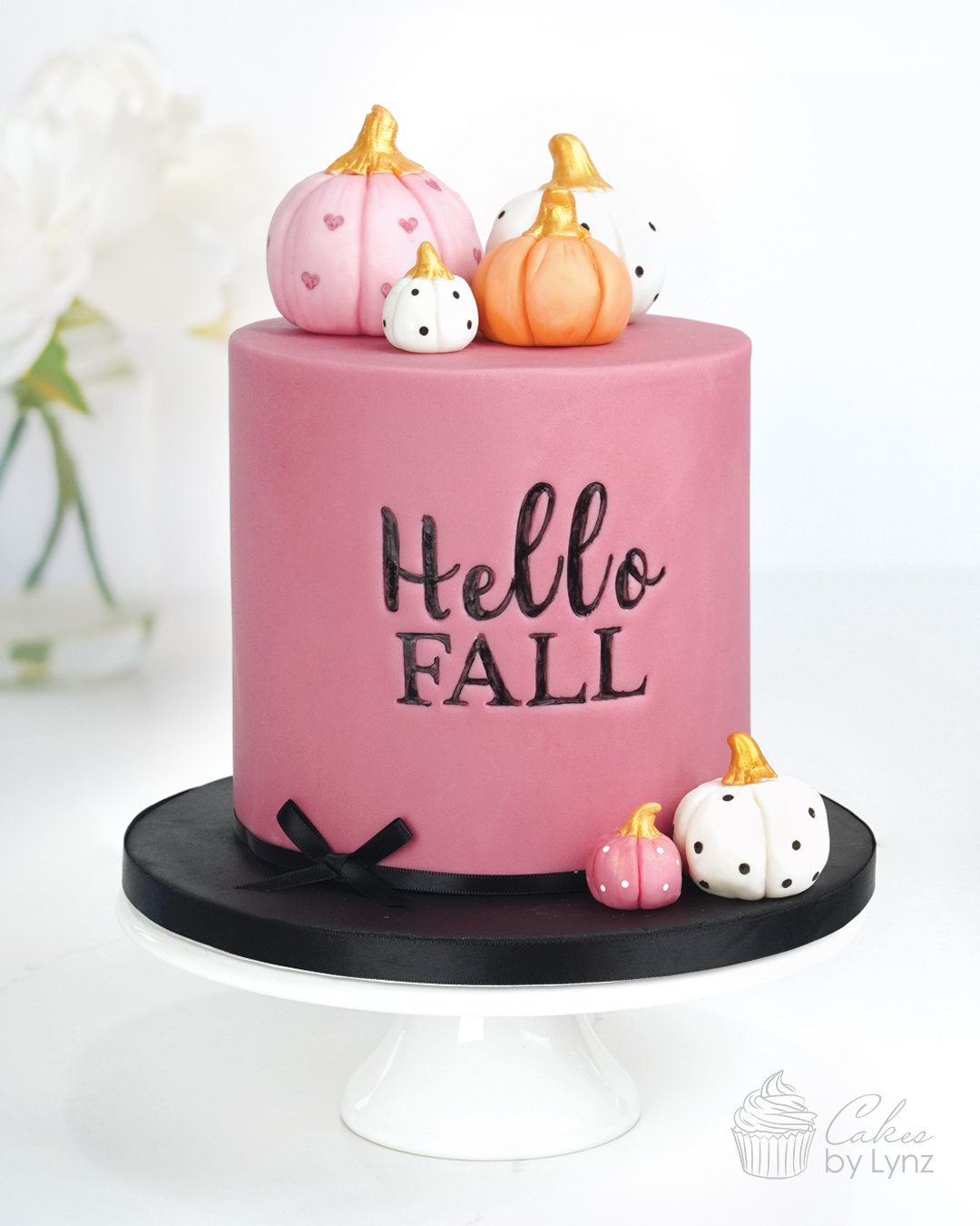 Hello Fall pumpkin cake tutorial with sweet stamp lettering on the front