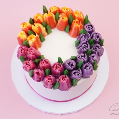 Flower piping tip buttercream tulip cake - russian piping nozzles