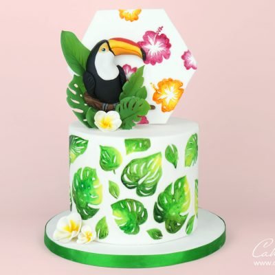 Tropical leaves toucan cake tutorial
