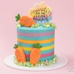 Striped Easter themed cake tutorial with carrot cakesicles